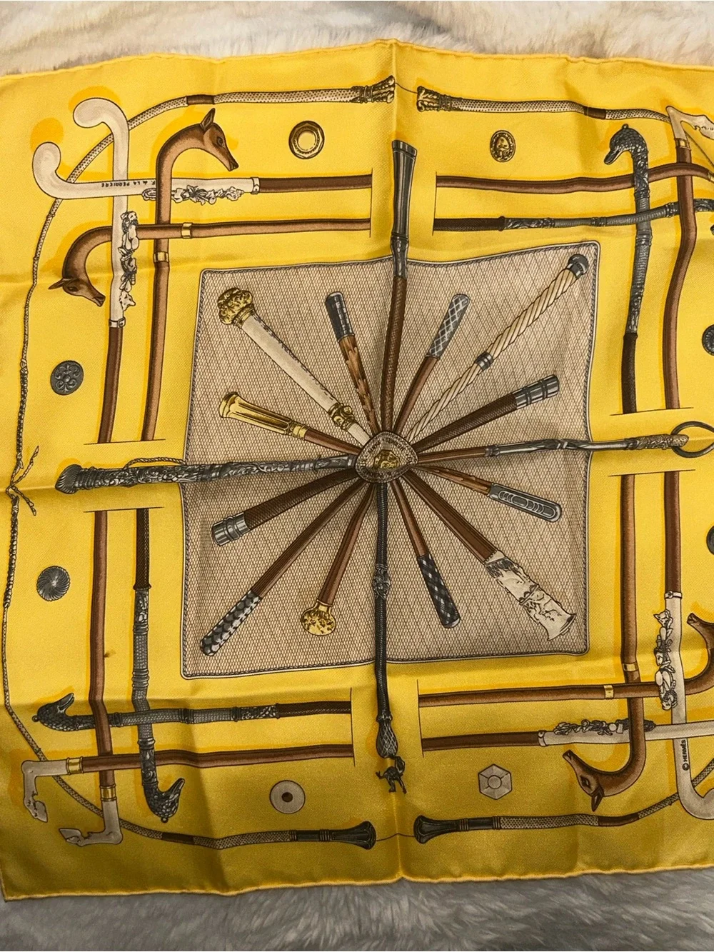 Hermes Yellow La Nature Silk Scarf- GREAT CONDITION